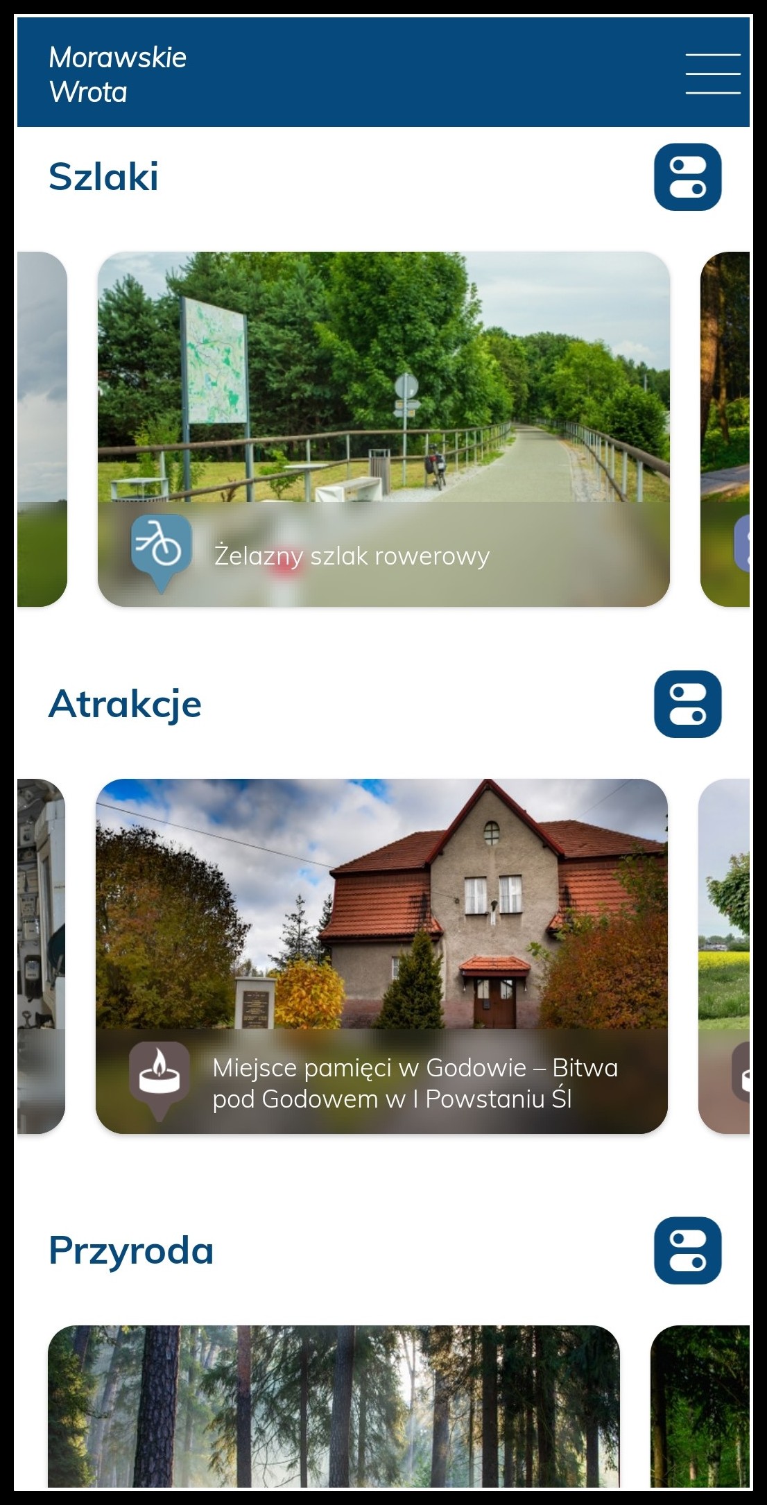 Morawskie Wrota zrzut ekranu aplikacji